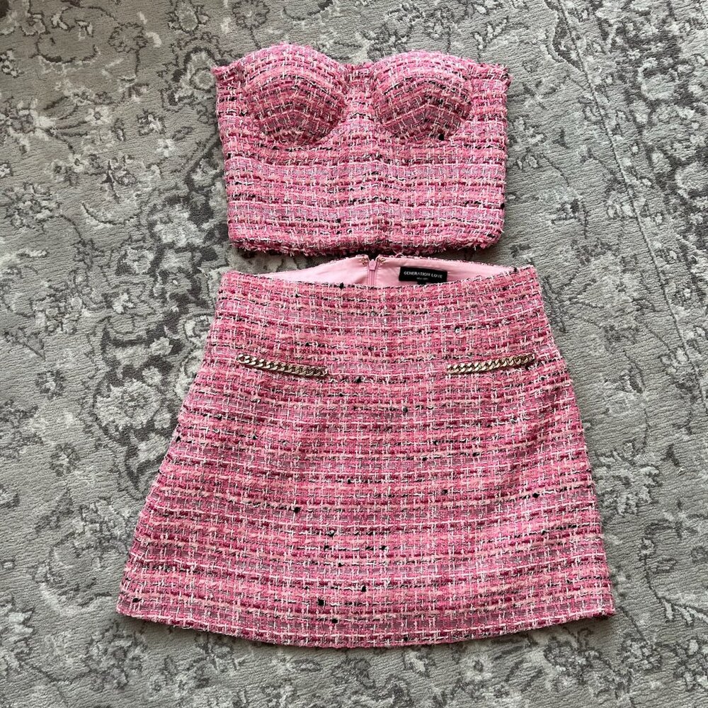 Generation Love Tweed Mini Skirt With Chain Detail & Matching Bustier